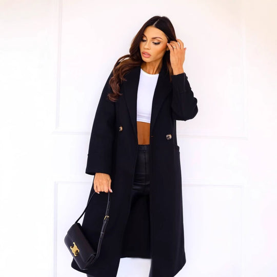 Damen Eleganter Wollmantel mit klassischem Revers und zeitlosem Design EB
