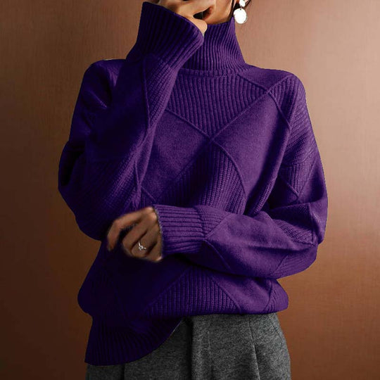 EB | Einfarbiger Klassischer Strickpullover Für Damen