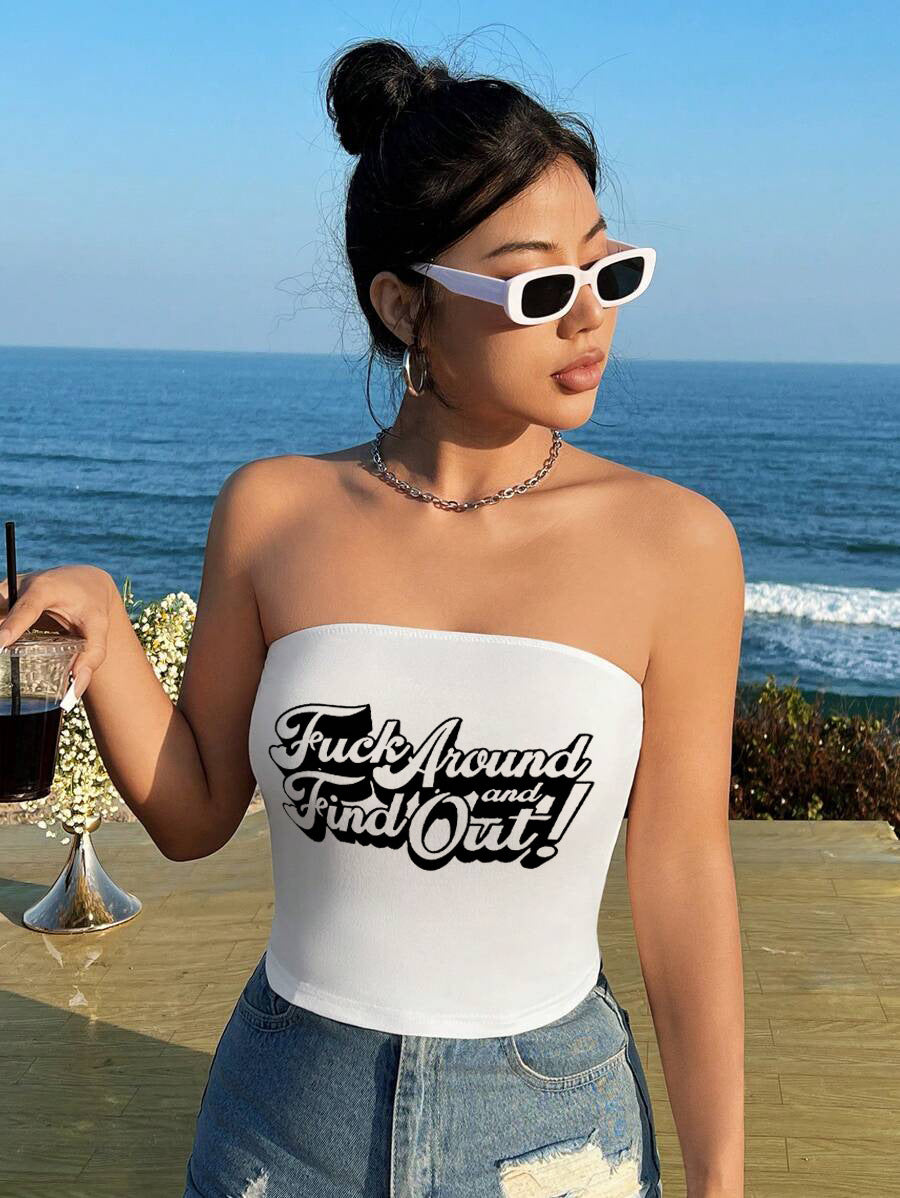 Damen Bandeau-Top mit auffälligem Statement-Aufdruck EB