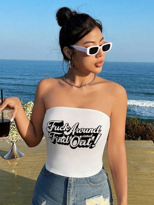Damen Bandeau-Top mit auffälligem Statement-Aufdruck EB