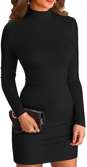 Damen Figurbetontes Rollkragen‑Minikleid aus Stretch‑Jersey mit Langarm EB