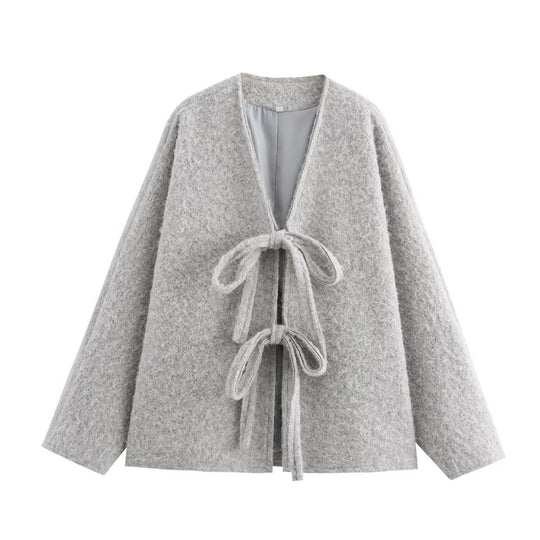 Damen weiche und trendige Strickjacke mit Bindeverschluss EB
