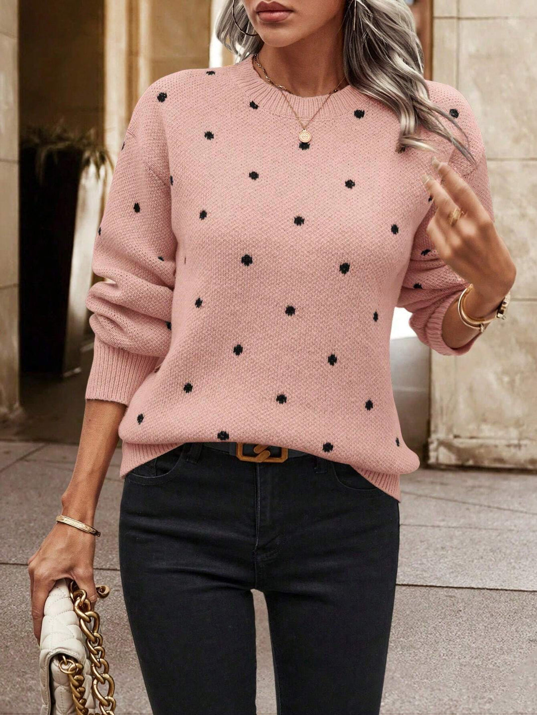 Damen Pullover mit strukturiertem Punktdesign EB