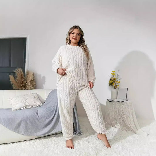 Damen Strick-Loungewear Set mit kabelmuster und elastischem Bund EB