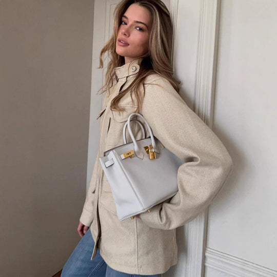 Damen lässige Utility-Jacke mit hohem Kragen und praktischen Taschen EB
