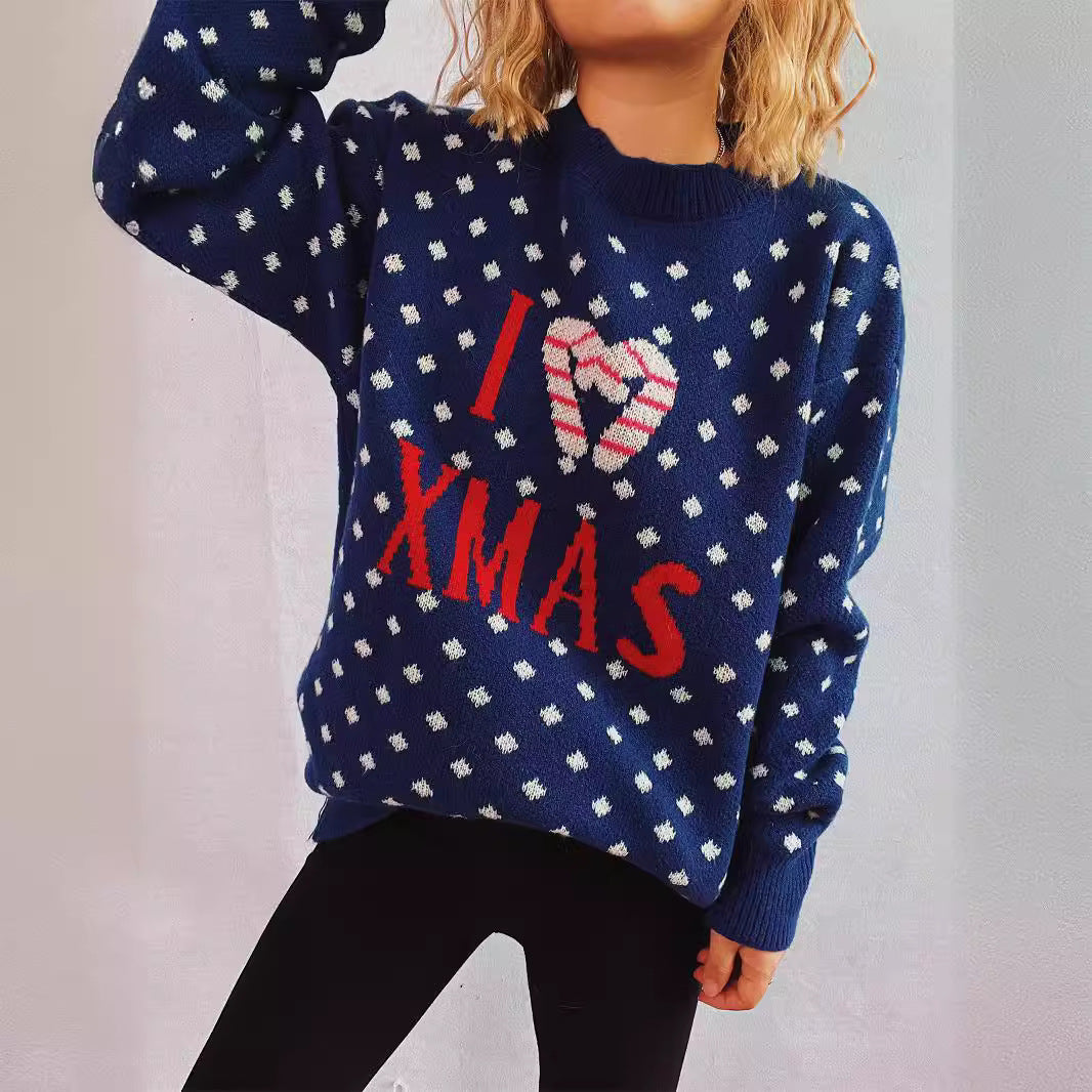 Damen Strickpullover mit festlichem Weihnachtsdesign und lockerer Passform EB