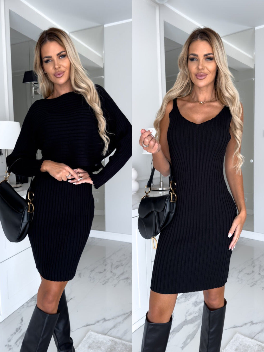 Damen Rippstrick Bodycon Kleid EB