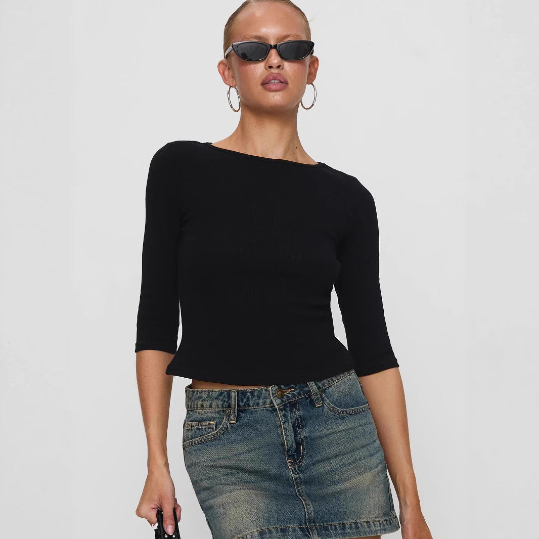Damen figurbetontes Cropped Oberteil aus hochwertigem Rippmaterial EB