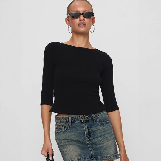 Damen figurbetontes Cropped Oberteil aus hochwertigem Rippmaterial EB
