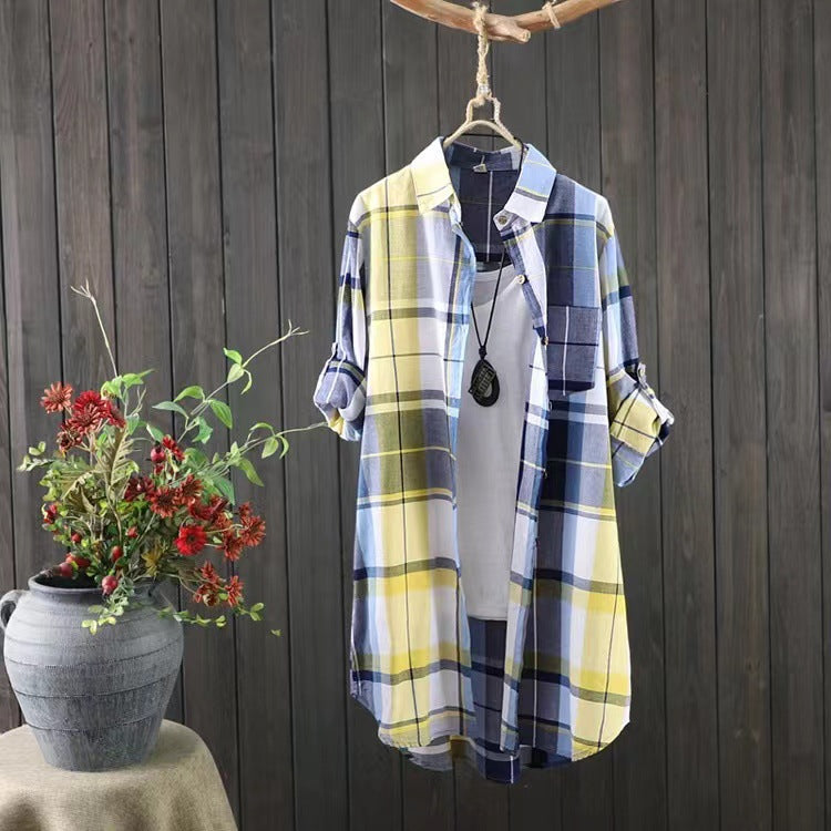 Damen Langarm-Hemdjacke im karierter Stil mit lässigem Schnitt EB