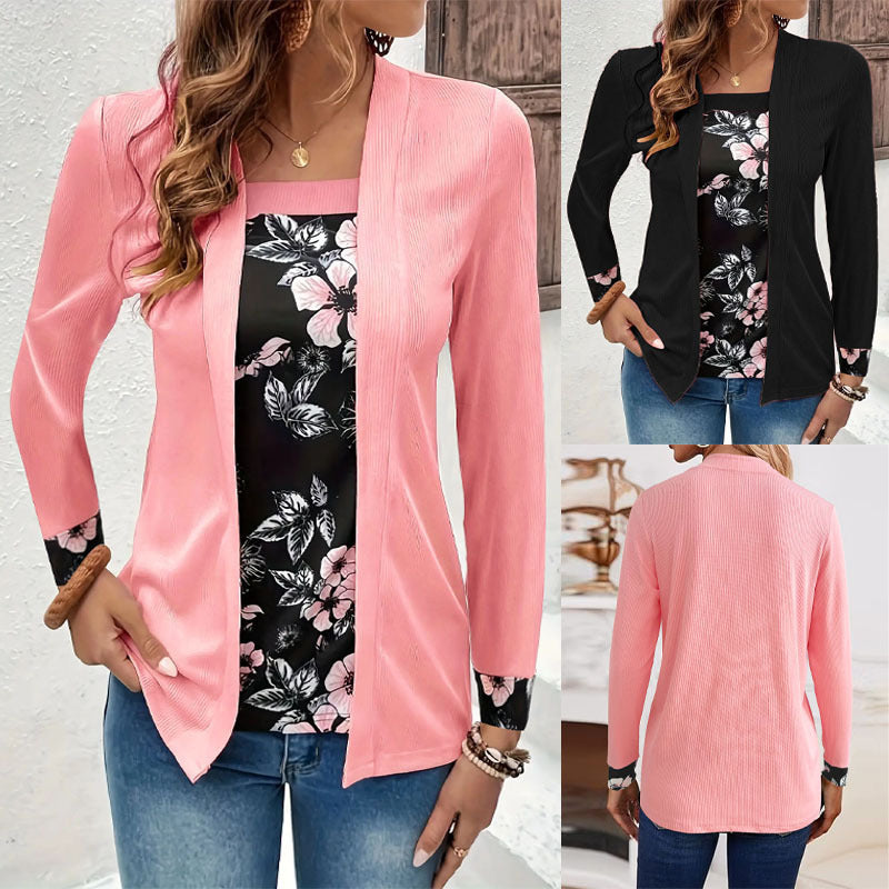 Damen Strickjacke mit floralem Design und langen Ärmeln EB