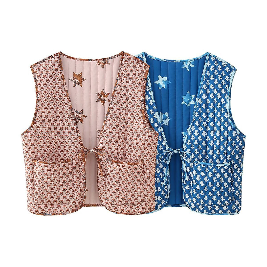 Damen gesteppte Weste mit Taschen und modischem Muster EB