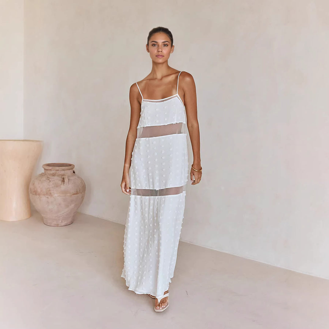 Damen Transparentes Maxikleid mit verspielten 3D-Punktdetails EB
