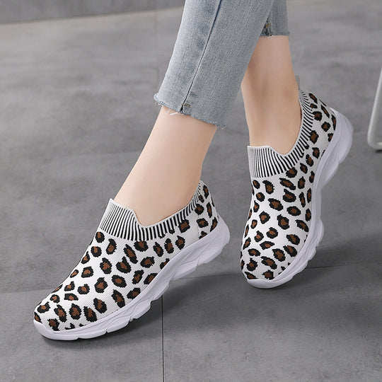 Damen Modische Slip-On Sneakers mit elastischem Bund und animalischem Muster EB