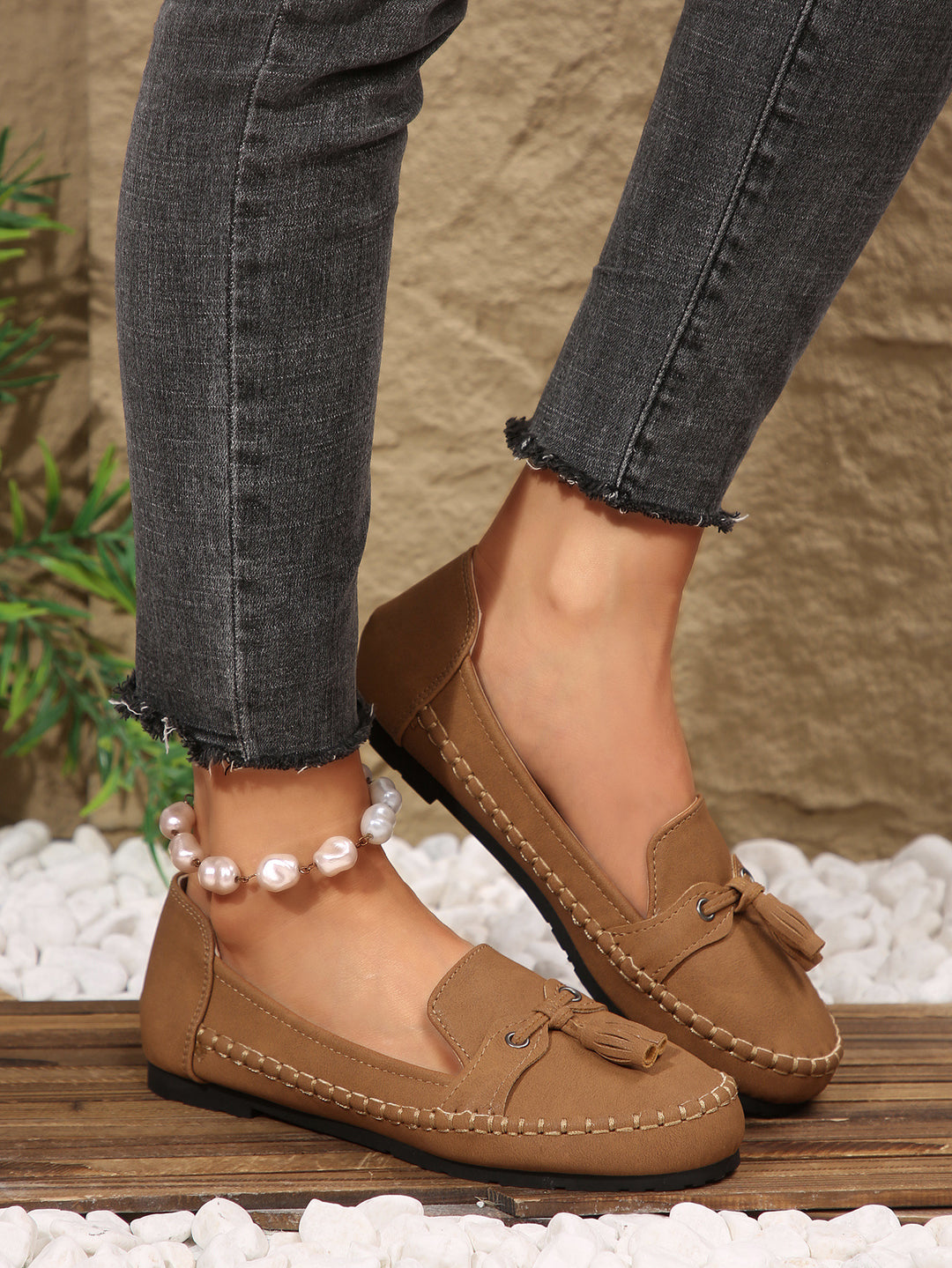 Damen  klassische Mokassin-Slipper mit Quasten und weichem Komfortfußbett EB