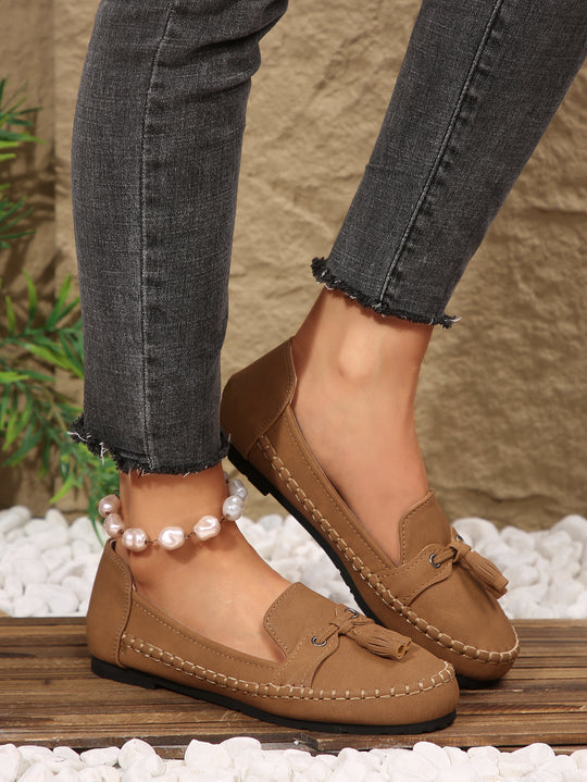 Damen  klassische Mokassin-Slipper mit Quasten und weichem Komfortfußbett EB