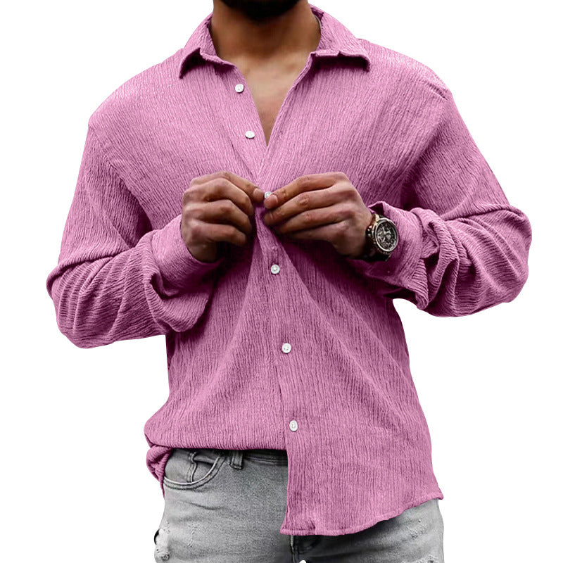 Herren nan strukturiertes Casual-Hemd mit Crinkle-Optik, Hemdkragen und legerem Oversize-Schnitt EB