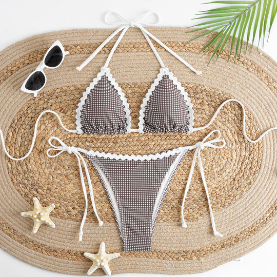 Damen Bikini-Set mit verziertem Triangel-Oberteil und verstellbarem Höschen EB