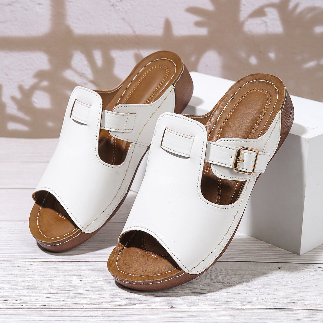 Damen Offene Mules mit verstellbarem Riemen und anatomischem Fußbett EB