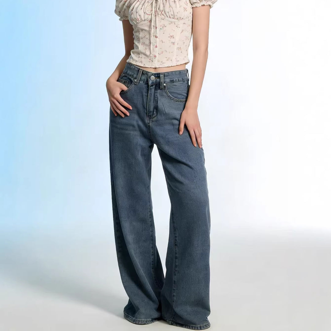 Damen Weite High-Waist Jeans mit besonderen Nahtdetails EB