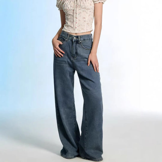 Damen Weite High-Waist Jeans mit besonderen Nahtdetails EB