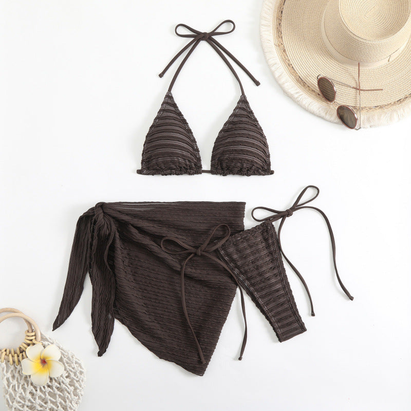 Damen Triangel-Bikini mit verstellbarem Wickelrock und stylischen Rüschendetails EB