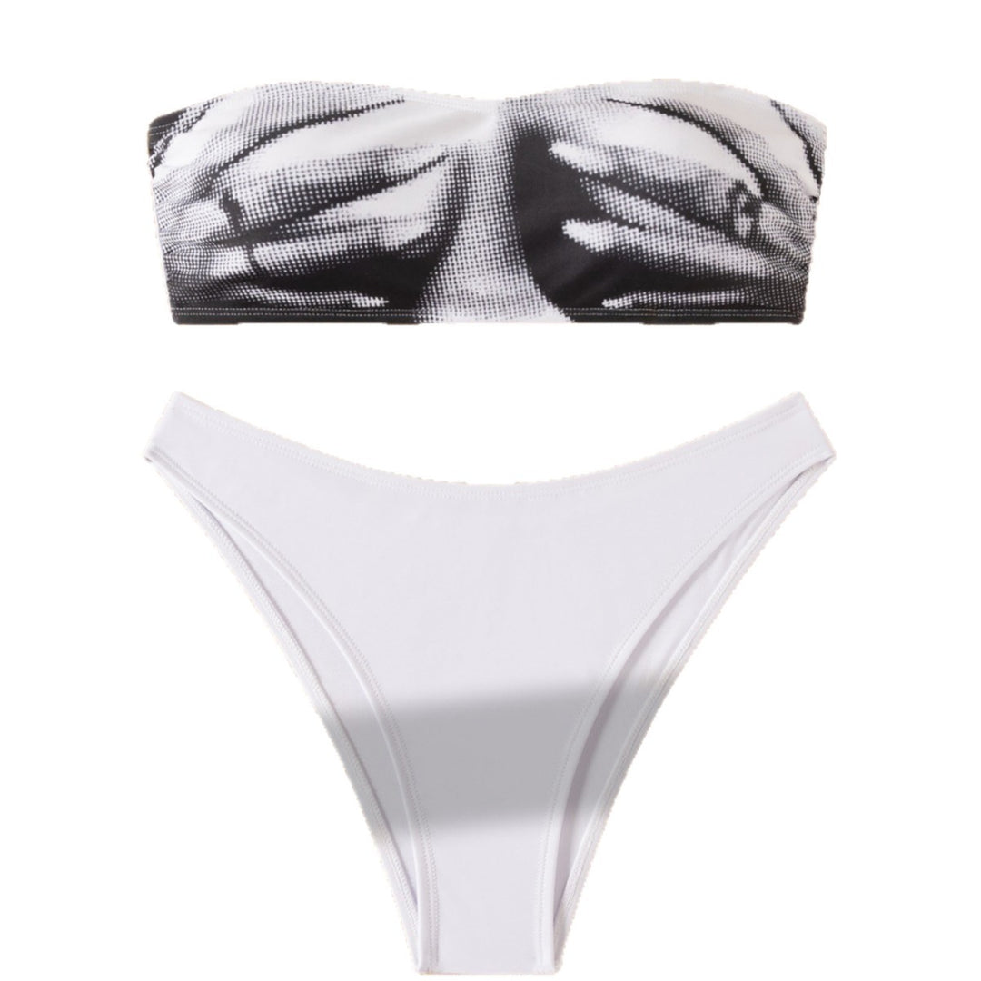 Damen Bandeau Bikini mit modischem Grafikdesign EB
