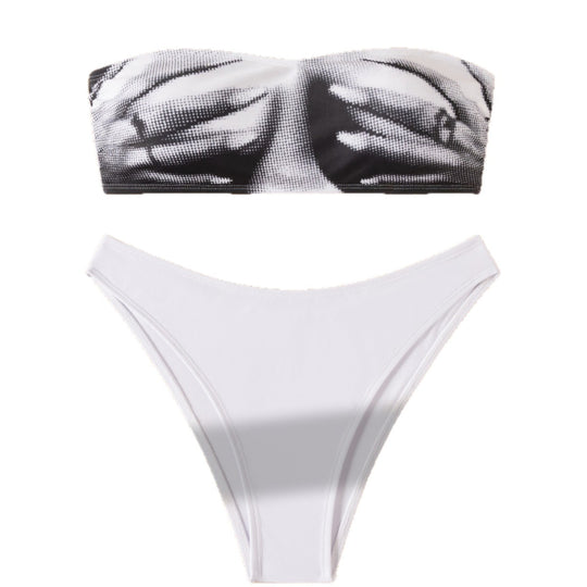 Damen Bandeau Bikini mit modischem Grafikdesign EB