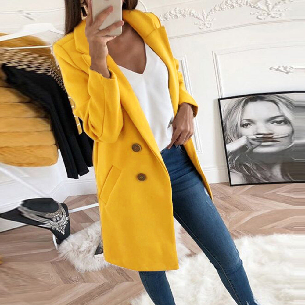 Damen Longline Wolloptik Mantel‑Blazer mit Reverskragen EB