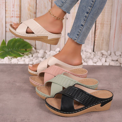 Damen elegante Wedge-Pantoletten mit geflochtenem Design EB