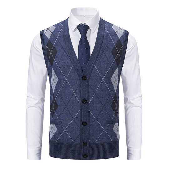 Herren elegante Strickjacke mit Rautenmuster und praktischen Taschen EB