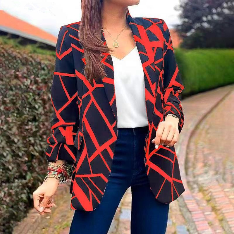Damen Blazer mit modernem geometrischen Muster und lässiger Passform EB