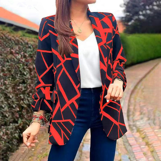 Damen Blazer mit modernem geometrischen Muster und lässiger Passform EB
