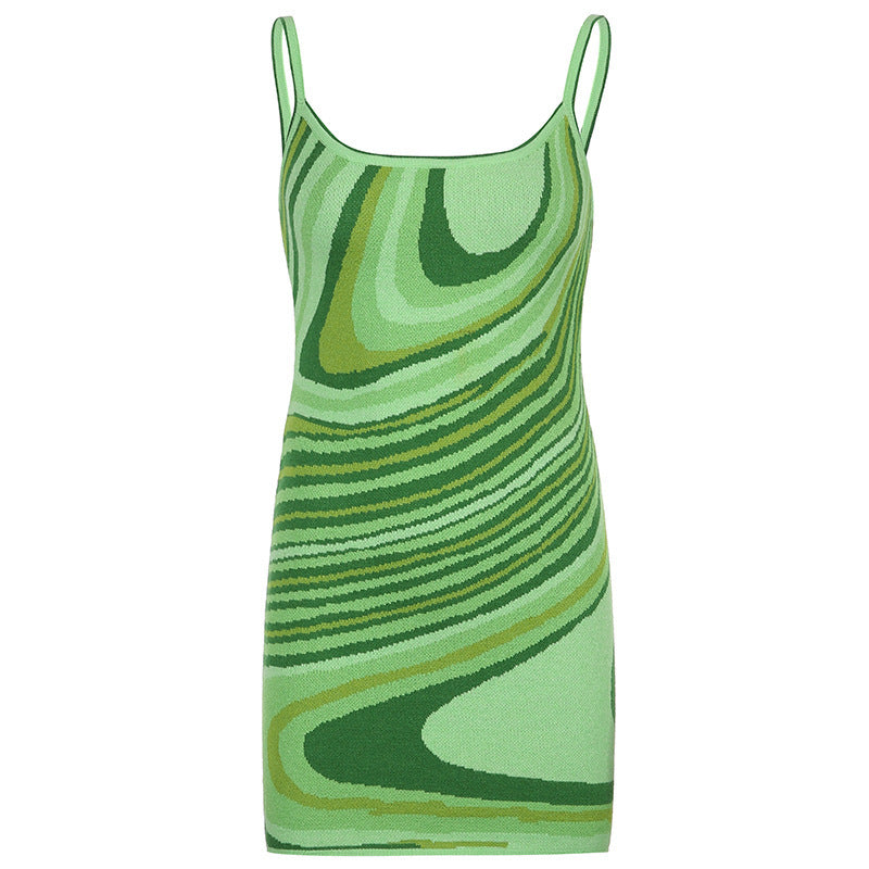 Damen ärmelloses Kleid mit modernem Wellenmuster EB