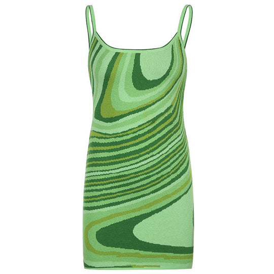 Damen ärmelloses Kleid mit modernem Wellenmuster EB