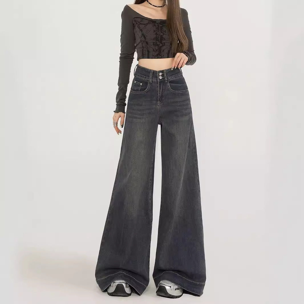Damen Weite High-Waist Jeans mit lässigem Schnitt und hoher Flügelweite EB