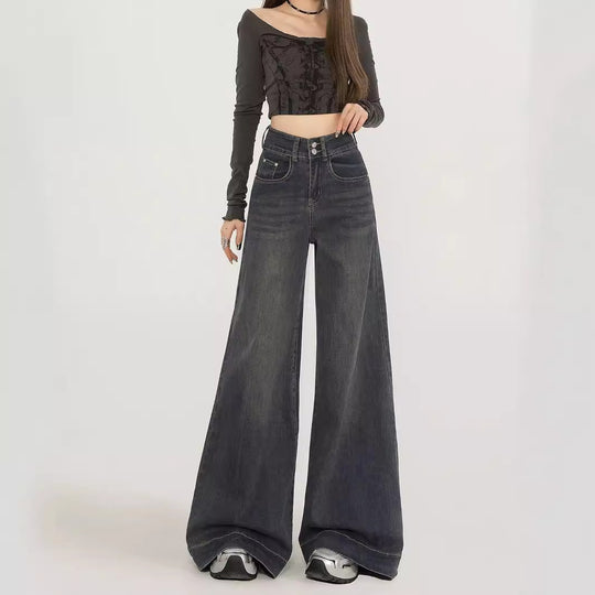 Damen Weite High-Waist Jeans mit lässigem Schnitt und hoher Flügelweite EB