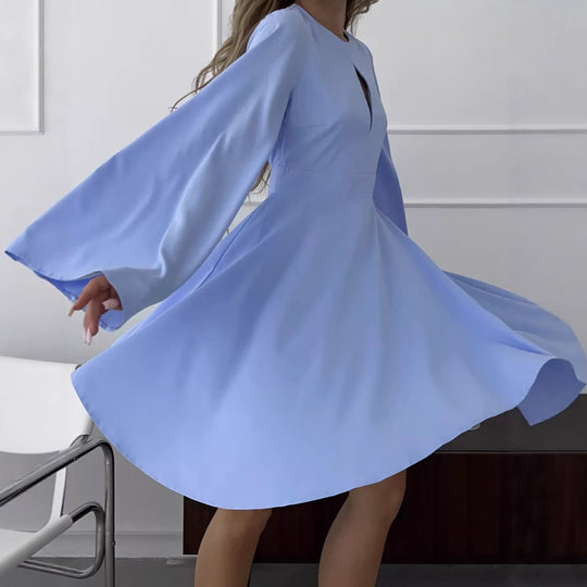 Damen Elegantes Wickelkleid mit weit ausgestellten Ärmeln und tiefem Ausschnitt EB