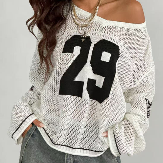 Damen lässiger Oversized Pullover mit grafischem Muster EB
