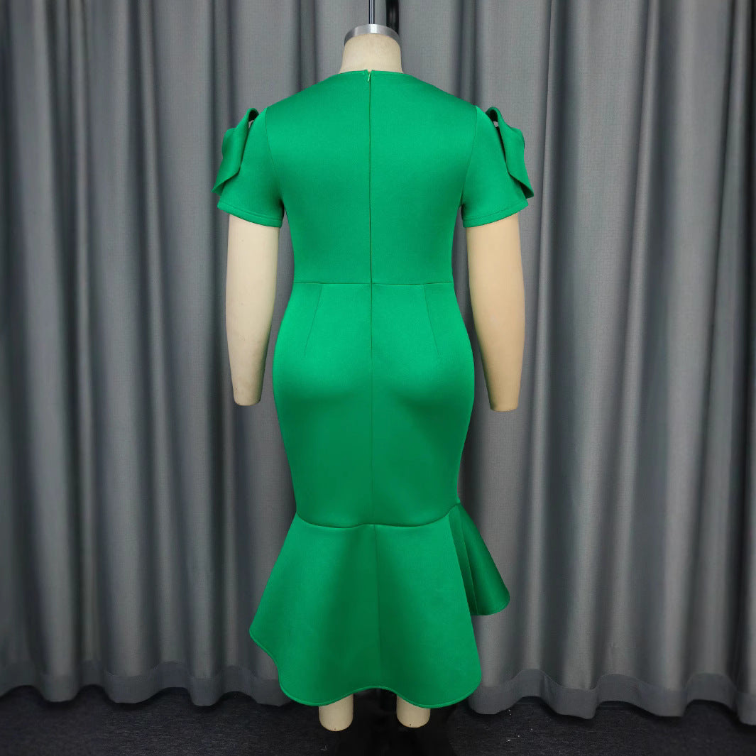 Damen figurbetontes Abendkleid mit Rüschensäumen und schickem Gürtel EB