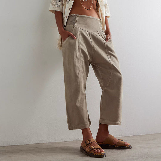 Damen lässige Loose-Fit Jeans mit elastischem Bund und geräumigen Taschen EB