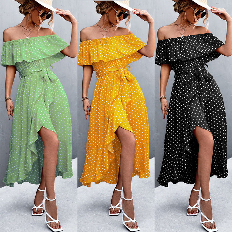 Damen Off-Shoulder Maxikleid mit Rüschendetails und seitlichem Schlitz EB