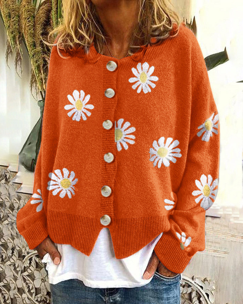 Damen Farbiger Baumwollpullover mit Blumenmuster EB