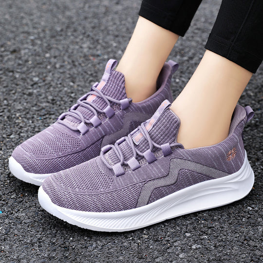Damen nan gestrickte Slip-On-Sneaker mit elastischer Schnürung, gepolsterter Innenfütterung und dämpfender Profilsohle EB