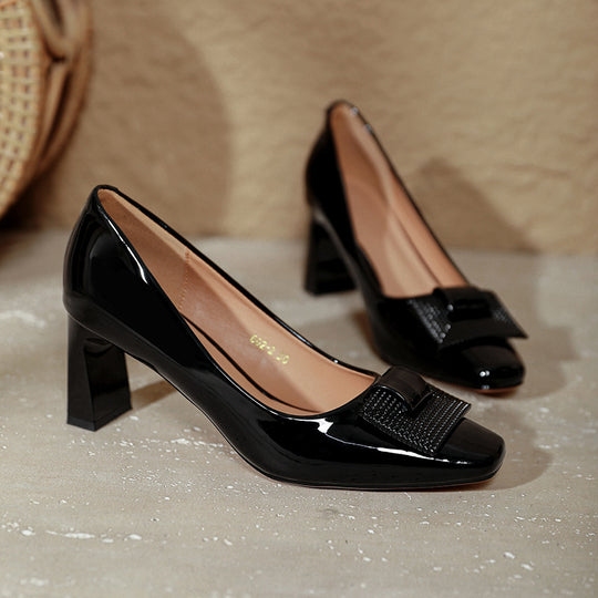 Damen elegante Blockabsatz-Pumps mit geschmackvollem Zierschleifen-Detail EB