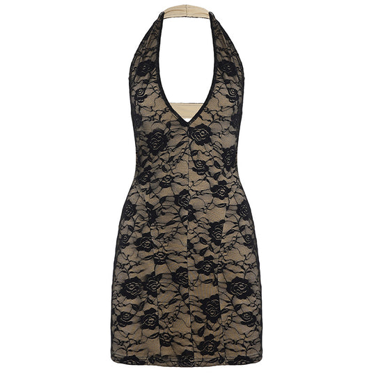 Damen Spitzennachtkleid mit tiefem V-Ausschnitt und floralen Akzenten EB