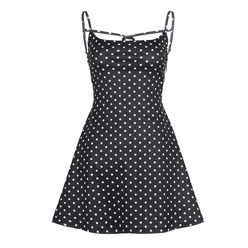 Damen sommerliches Trägerkleid mit Polka-Dots und fließendem Schnitt EB