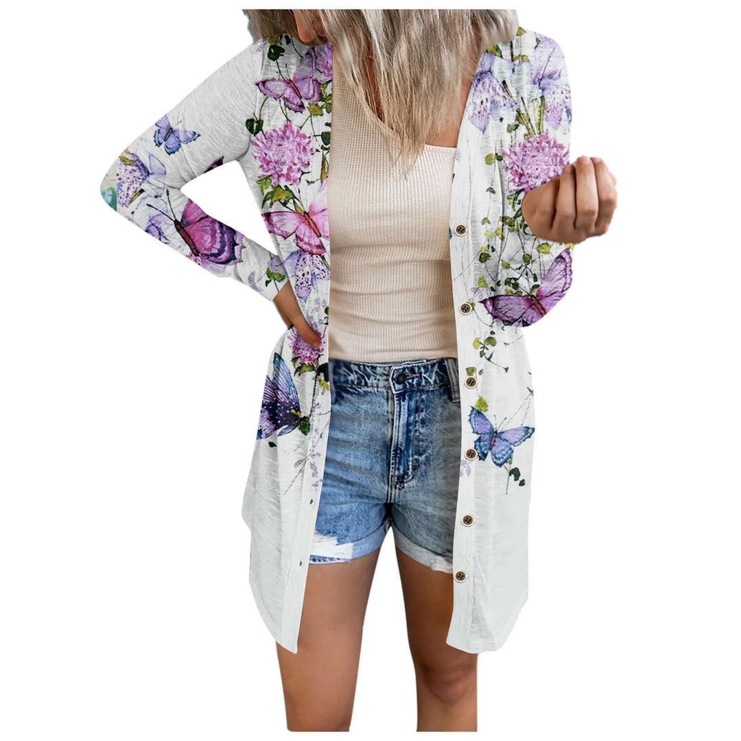Damen Longblusenkleid mit floralen Akzenten und Knopfdetails EB
