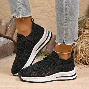 Damen  gestrickte Slip-On Plateau-Sneaker mit atmungsaktivem Obermaterial und gepolstertem Komfortfußbett EB