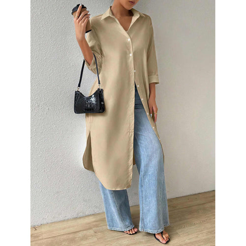 Damen Longline Button-Up Kleid EB
